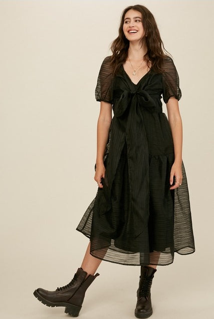 Bow Front Tiered Midi Dress with Open Back - Listicle - RARA Boutique