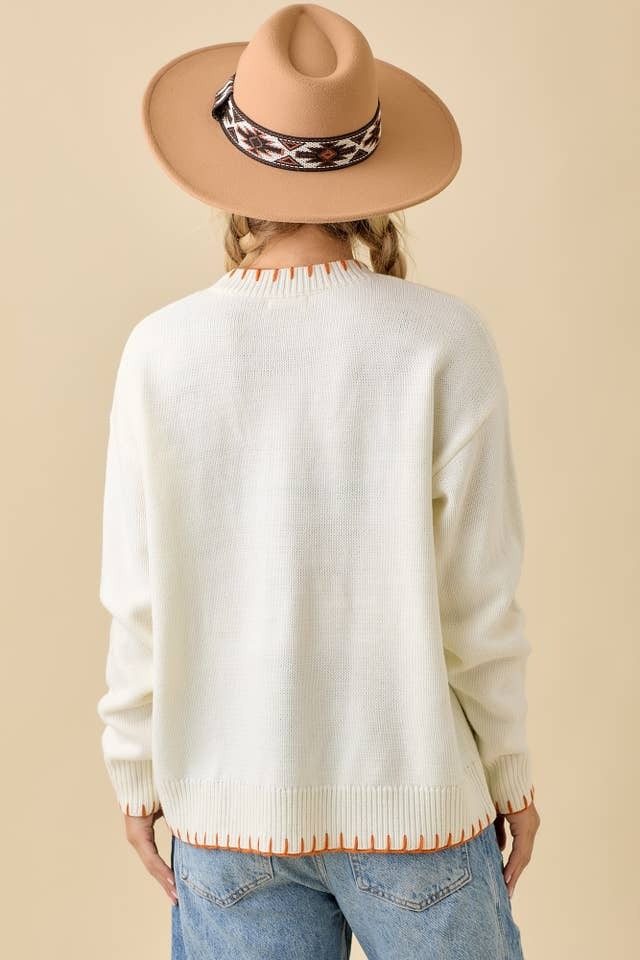 Textured Pumpkin Patch Sweater Knit Top with Stitching Detail - Main Strip - RARA Boutique