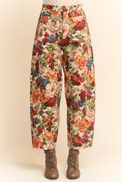 Vintage Floral Tapestry High-Rise Barrel Leg Pants - Davi & Dani - RARA Boutique
