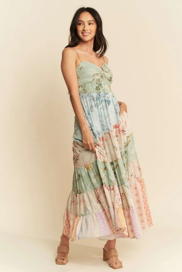 Boho Floral Patchwork Tiered Maxi Dress - Davi & Dani - RARA Boutique