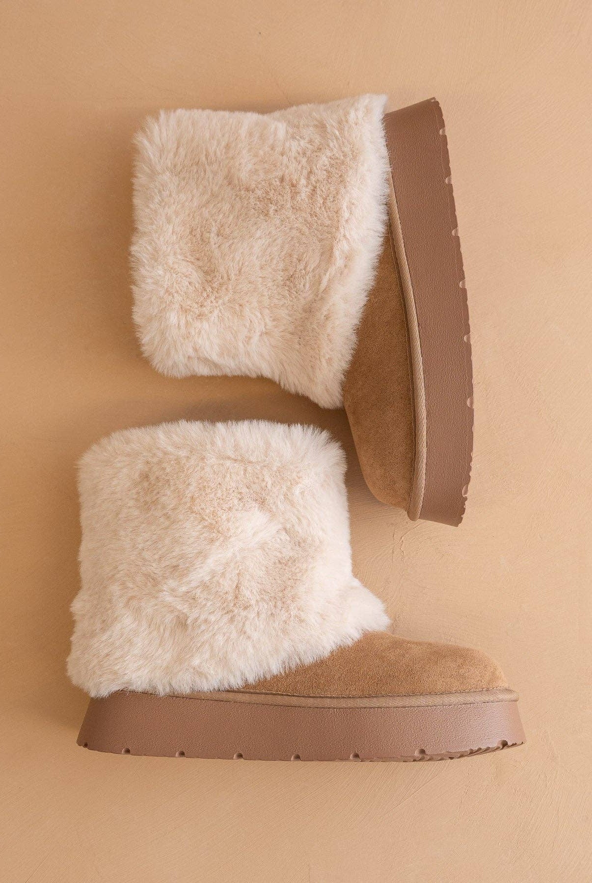 OASIS SOCIETY Johanna Latte Fur Platform Winter Boot with plush fur lining and chunky sole for cold weather comfort