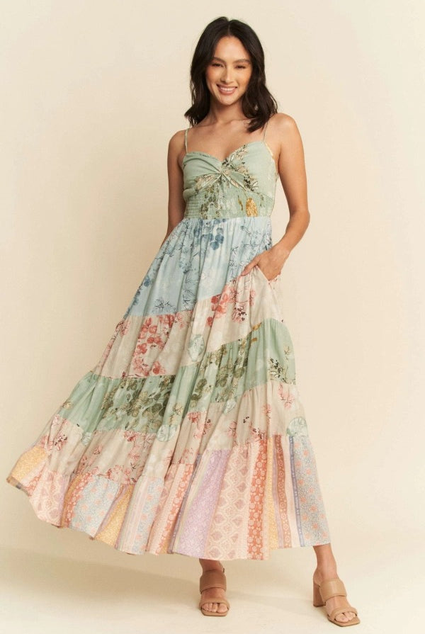 Boho Floral Patchwork Tiered Maxi Dress - Davi & Dani - RARA Boutique