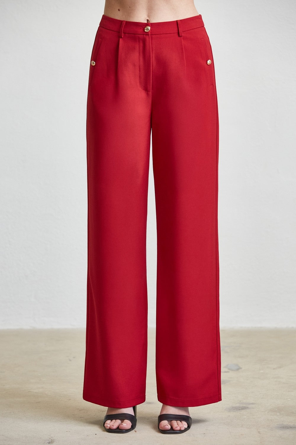 High waist tailored wide-leg trousers with button details by RARA Boutique, featuring a stylish fit and classic design.