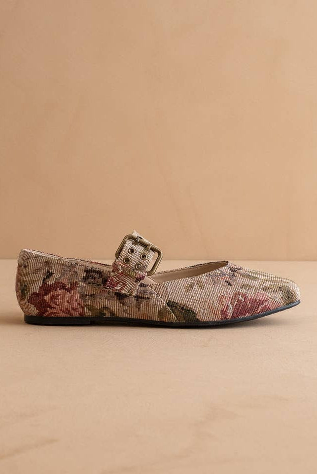 Floral Tapestry Mary Jane Ballet Flats with Buckle - Oasis Society - RARA Boutique
