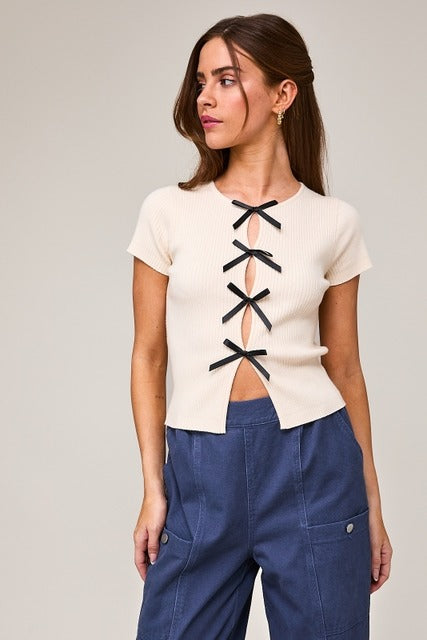 Satin bow details short sleeve Le lis - RARA Boutique