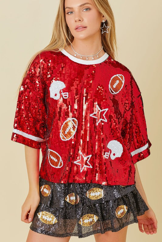 Football Game Day Sequin Top - RARA Boutique