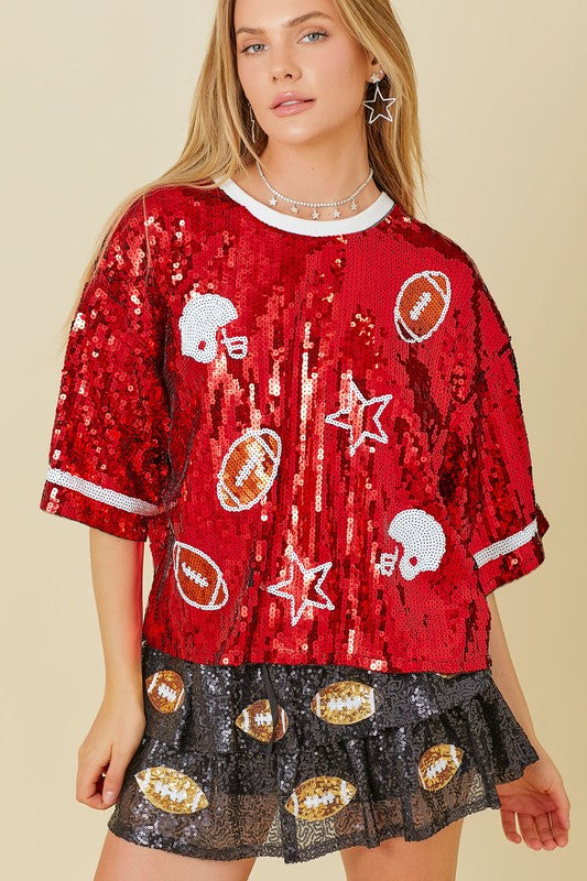 Football Game Day Sequin Top - RARA Boutique