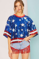 4th of July Star Print Sequin Crop Top - RARA Boutique