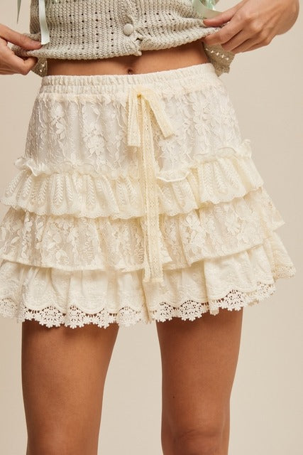 Lace Tiered Ruffle Mini Skort - Listicle - RARA Boutique