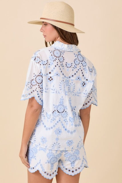 mainstrip blue eyelet top - RARA Boutique