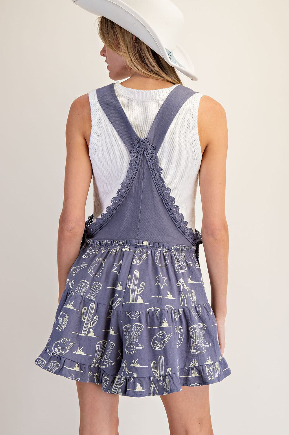 Western Graphic Print Tiered Wide Leg Shortalls Romper - eesome - RARA Boutique