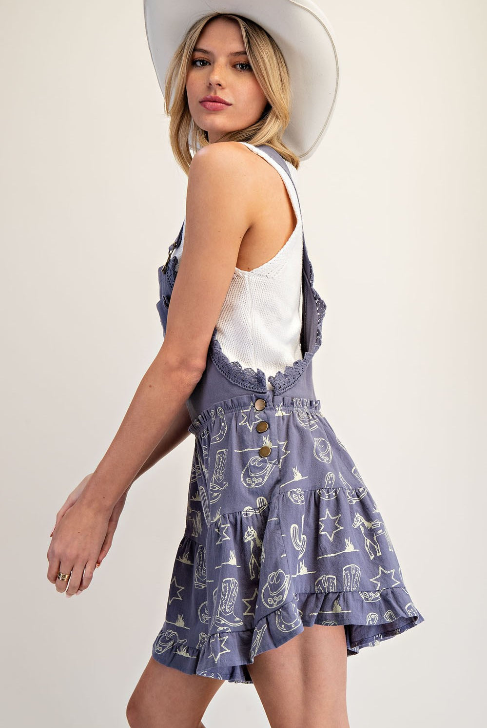 Western Graphic Print Tiered Wide Leg Shortalls Romper - eesome - RARA Boutique