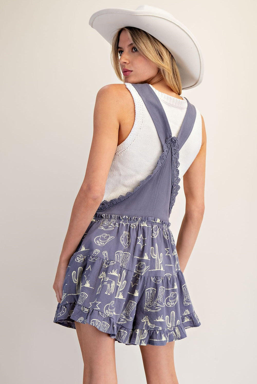 Western Graphic Print Tiered Wide Leg Shortalls Romper - eesome - RARA Boutique