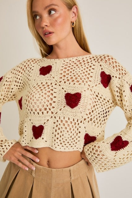 Crochet Heart Sweater Top - Le Lis - RARA Boutique