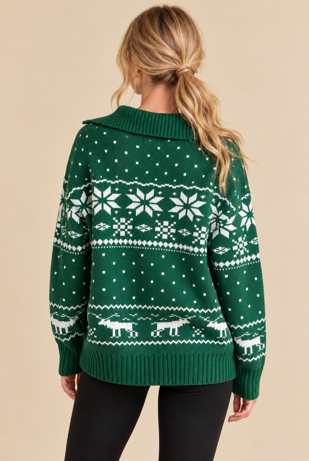 RARA Boutique Fair Isle knit sweater jacket with main strip design, cozy winter apparel for festive season.