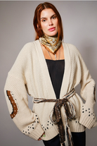 Western Horse & Horseshoe Belted Cardigan Sweater - Blue B - RARA Boutique