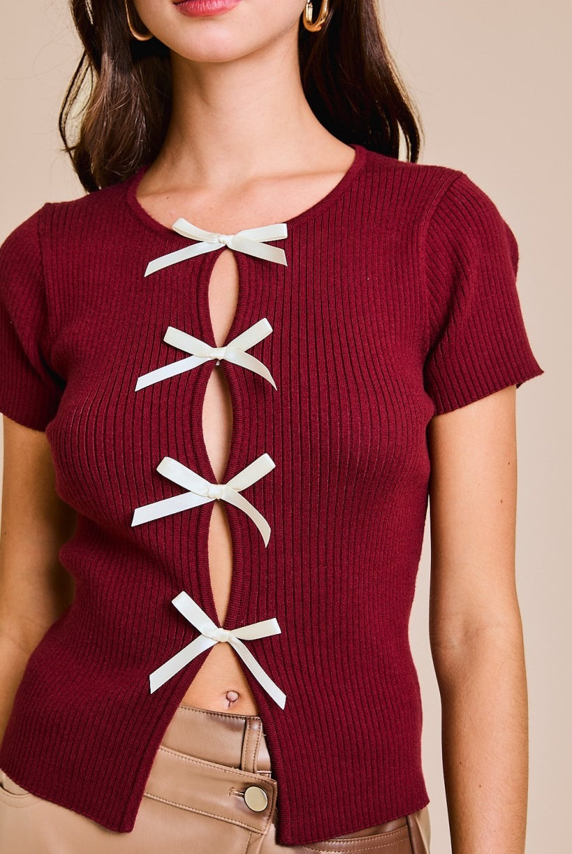 Satin bow details short sleeve Le lis - RARA Boutique