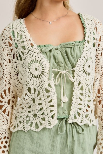 Long Sleeve Crochet Front Tie Open Top - Le Lis - RARA Boutique