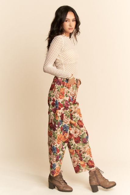 Vintage Floral Tapestry High-Rise Barrel Leg Pants - Davi & Dani - RARA Boutique
