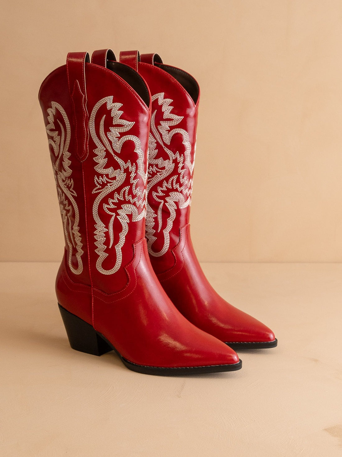 Contrast Embroidered Leather Western Boots - Oasis Society - RARA Boutique
