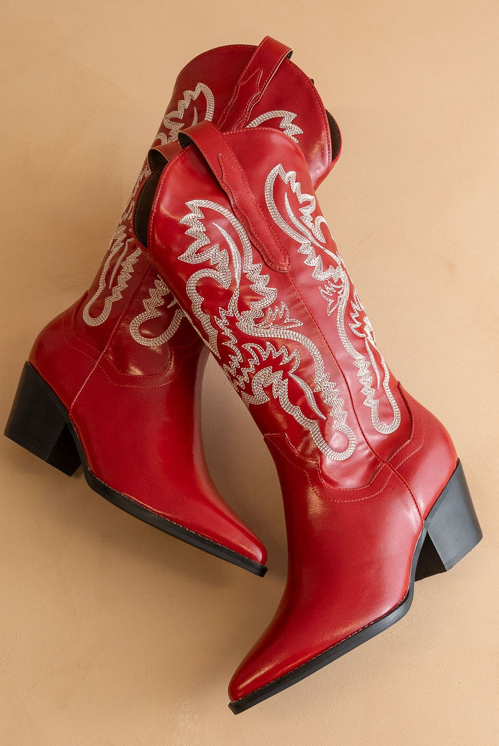 Contrast Embroidered Leather Western Boots - Oasis Society - RARA Boutique