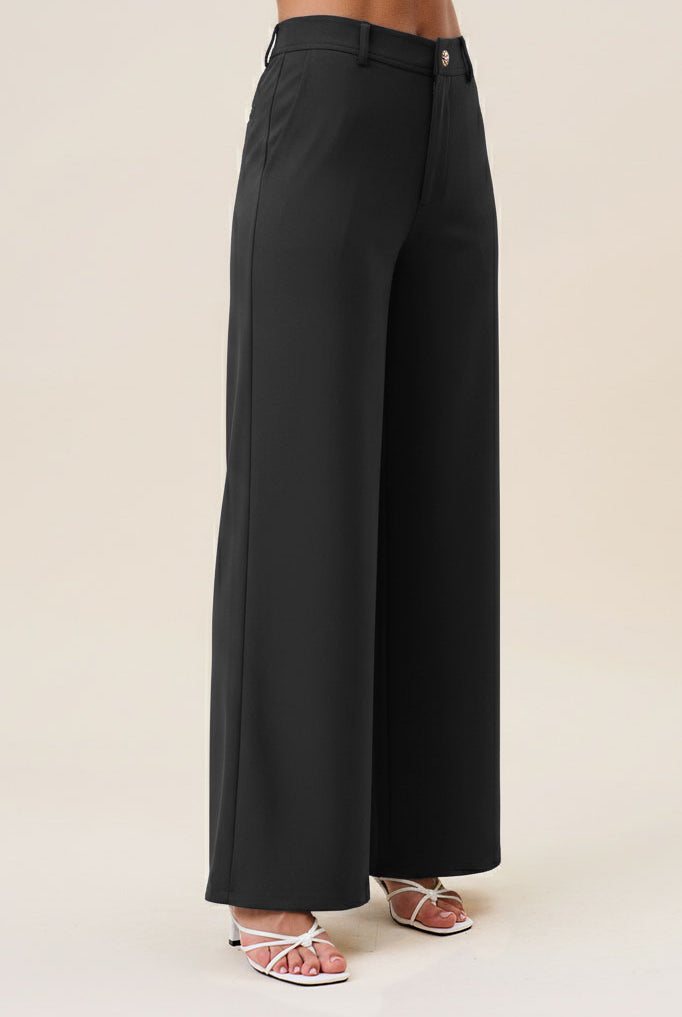 Black high waist tailored wide-leg trousers by RARA Boutique, featuring a sleek fit and stylish design.