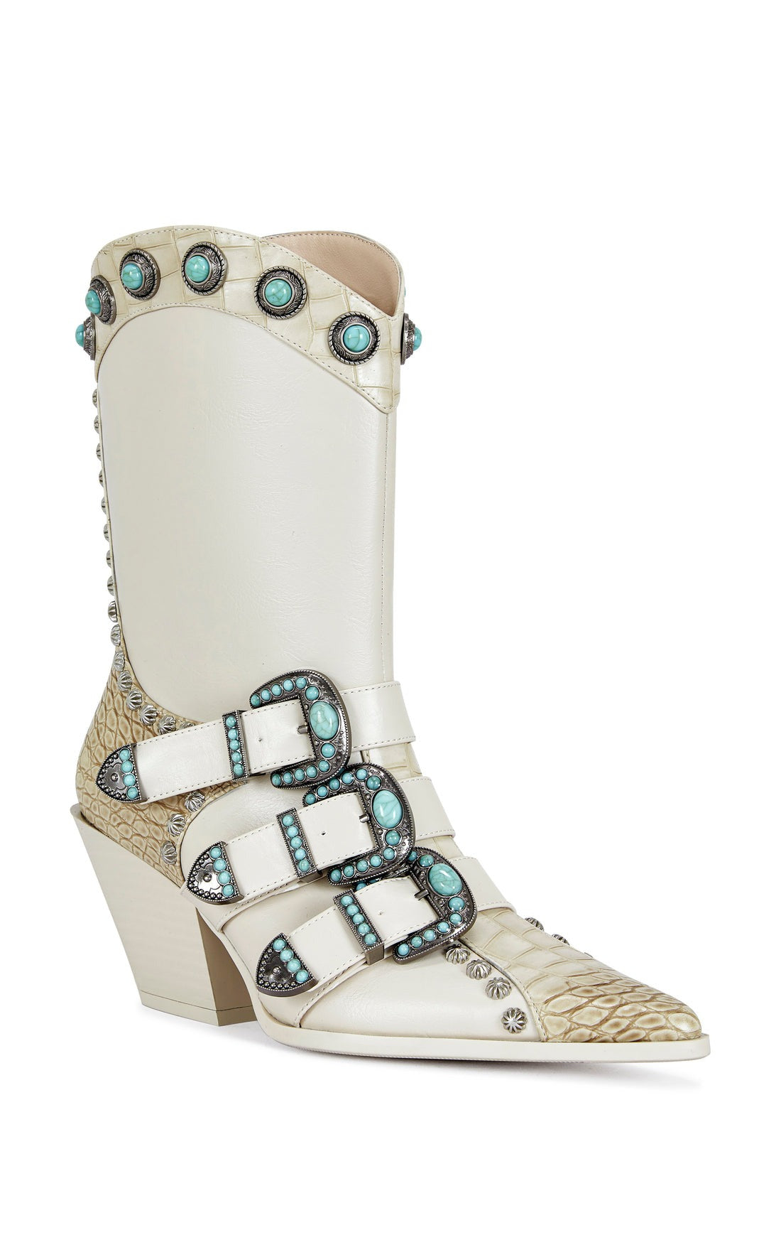 Western Snakeskin Booties with Turquoise Studs & Buckles - Azalea Wang - RARA Boutique