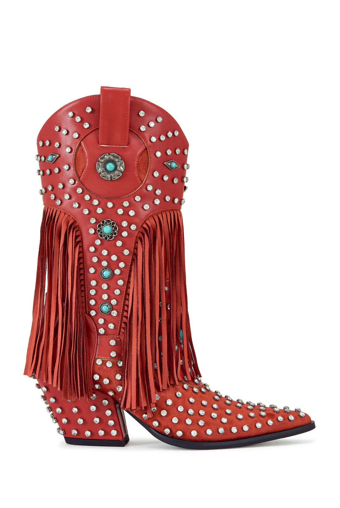 Fringe Western Boots with Rhinestones & Turquoise Studs - Azalea Wang - RARA Boutique