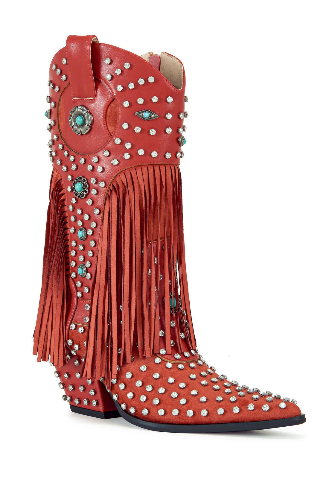 Fringe Western Boots with Rhinestones & Turquoise Studs - Azalea Wang - RARA Boutique