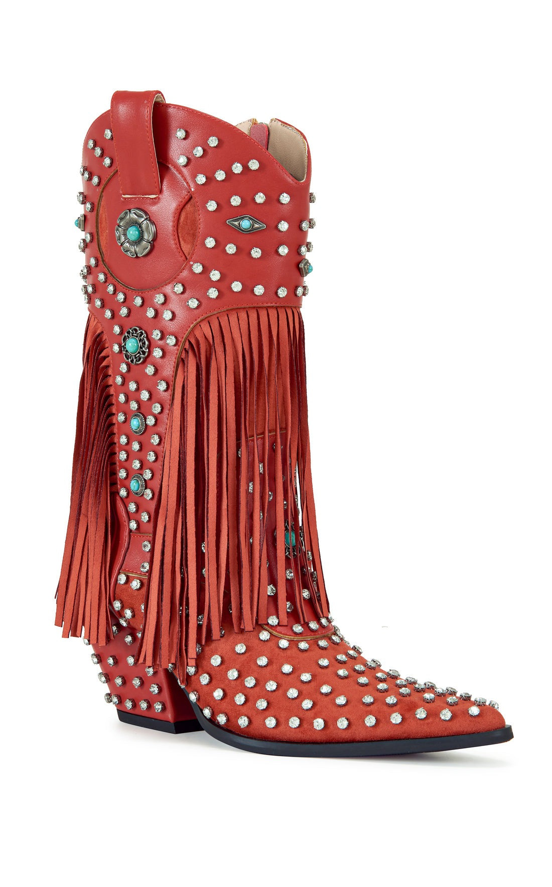 Fringe Western Boots with Rhinestones & Turquoise Studs - Azalea Wang - RARA Boutique