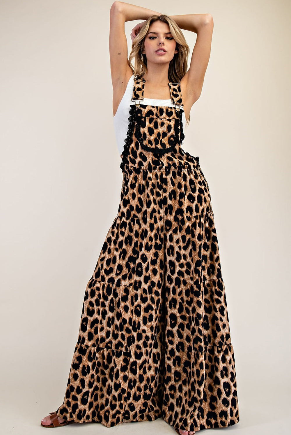 Cheetah Print Tiered Wide Leg Overalls - eesome - RARA Boutique
