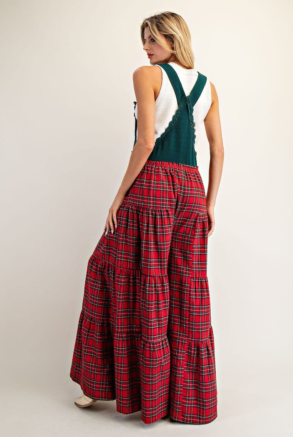 Plaid Flannel Tiered Wide Leg Overalls Jumpsuit - eesome - RARA Boutique