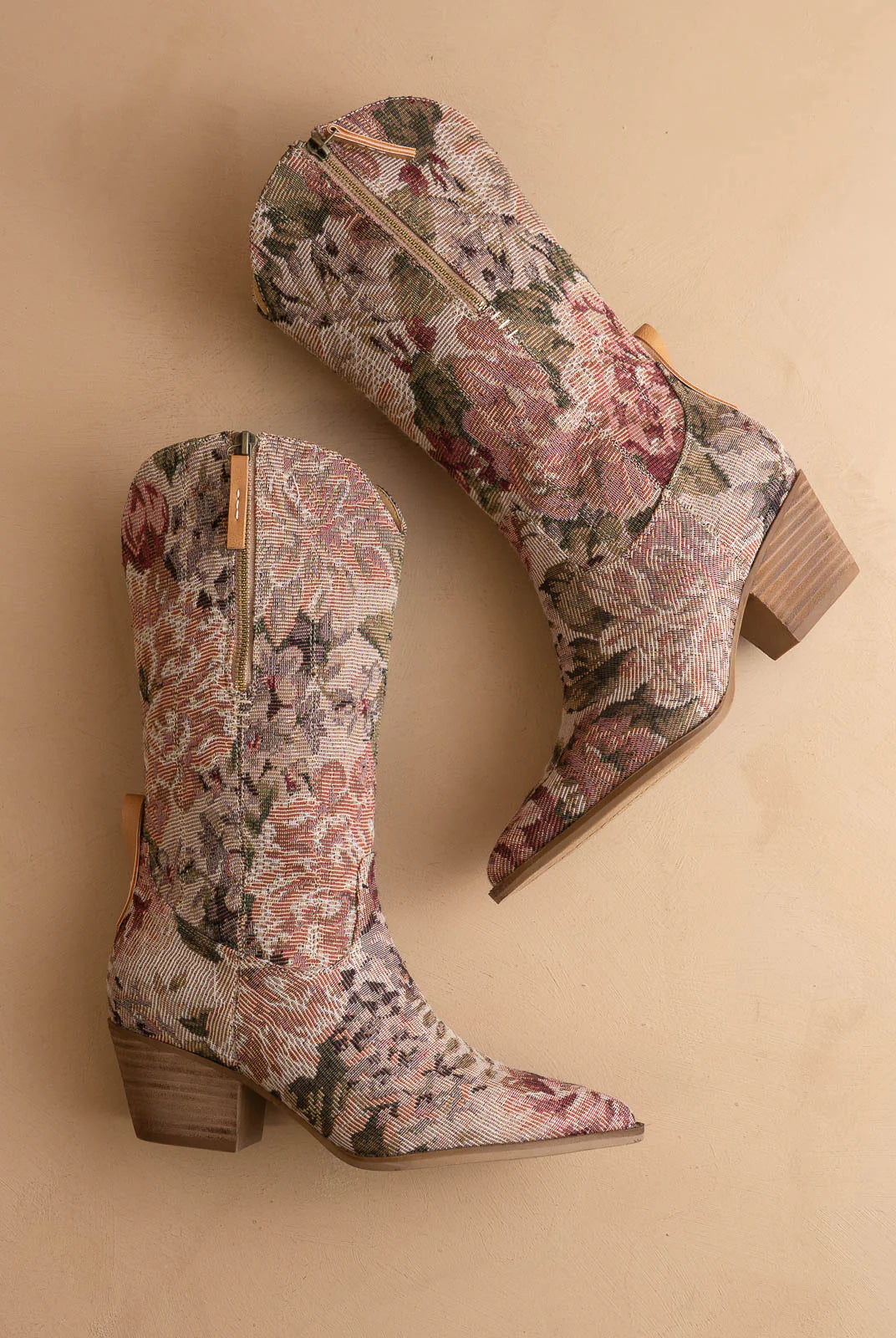 Vintage Floral Jacquard Tapestry Mid-Calf Western Boots - Oasis Society - RARA Boutique