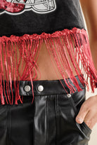 One Shoulder Chain Game Day Sequin Fringe Top - Blue B - RARA Boutique