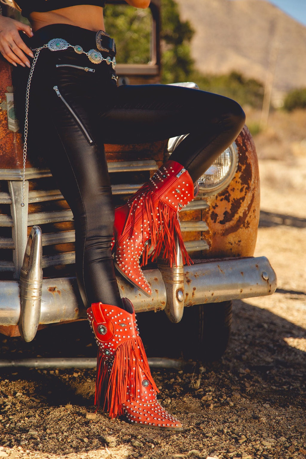 Fringe Western Boots with Rhinestones & Turquoise Studs - Azalea Wang - RARA Boutique