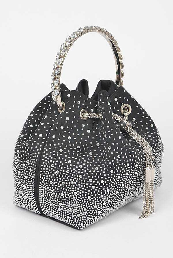Rhinestone Satin Top Handle Hand Bag - RARA Boutique