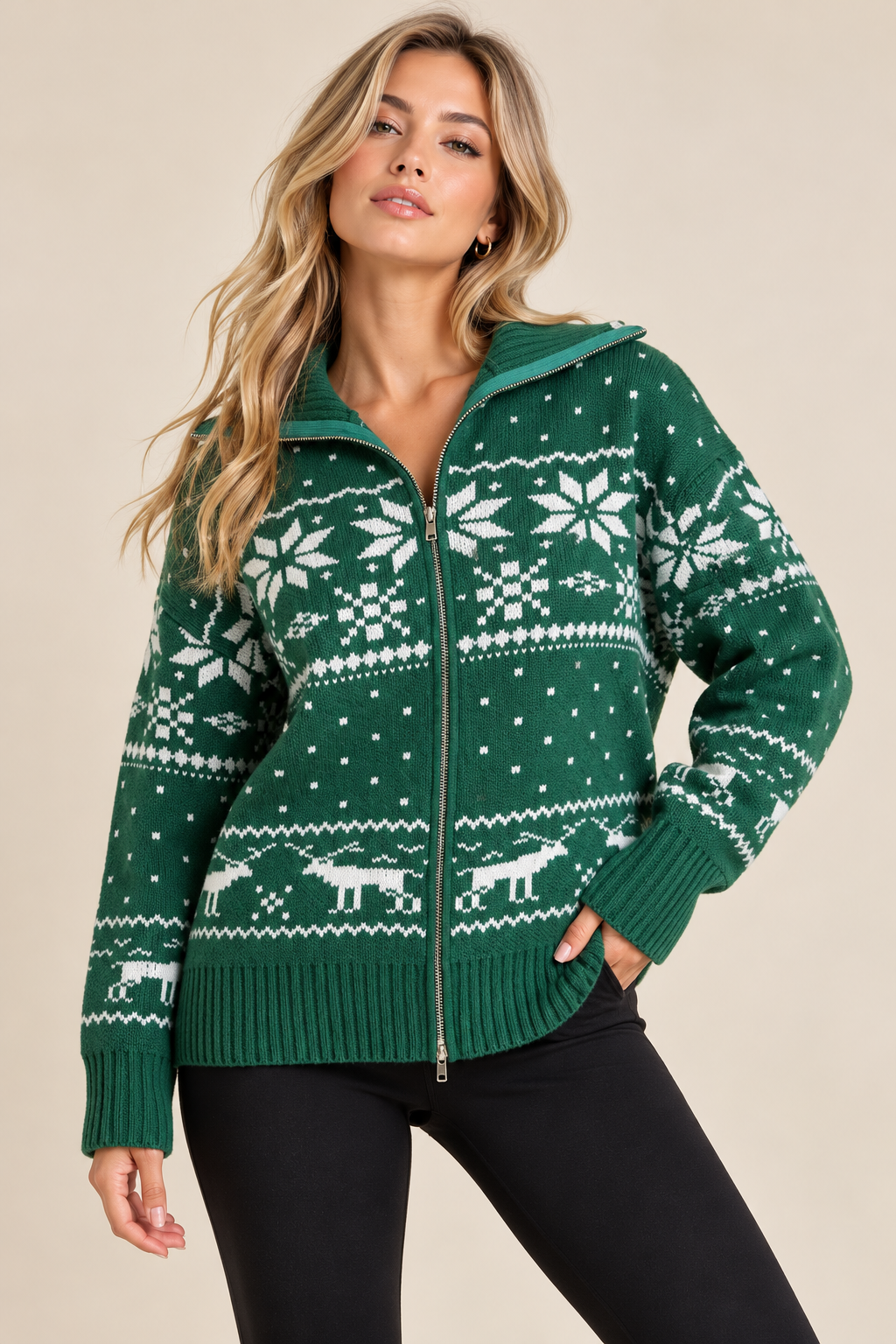 RARA Boutique Fair Isle knit sweater jacket with holiday stripe pattern, cozy and stylish for winter wear.