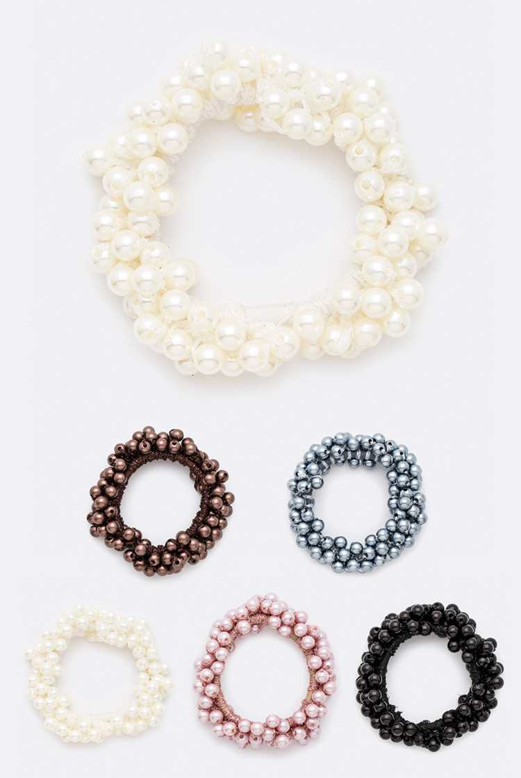 Faux Pearl Cluster Scrunchie Hair Tie - RARA Boutique