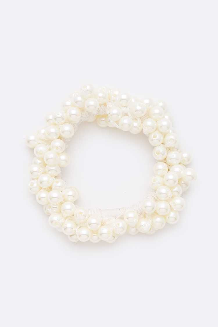 Faux Pearl Cluster Scrunchie Hair Tie - RARA Boutique