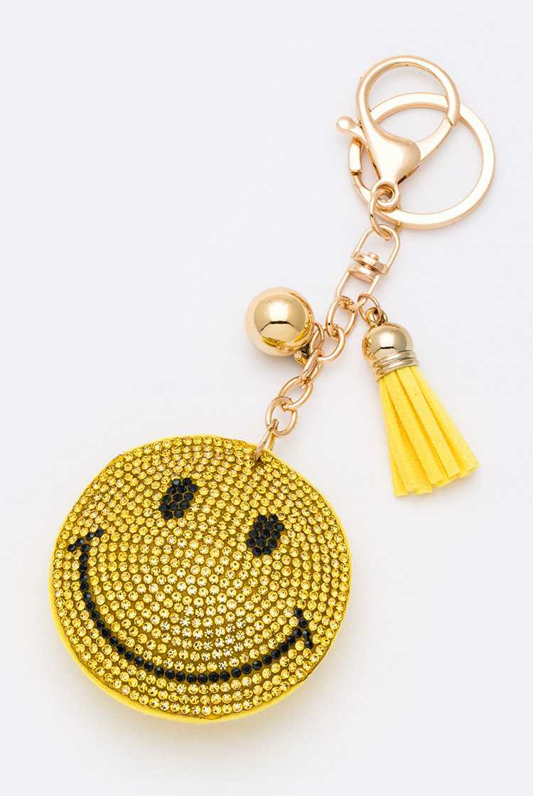 Rhinestone Smiley Face Pillow Key Chain - RARA Boutique