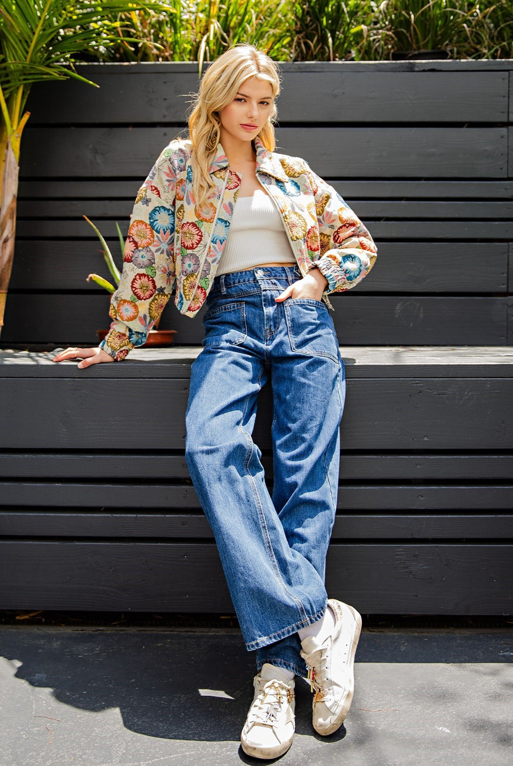 Retro Floral Jacquard Cropped Jacket - eesome - RARA Boutique