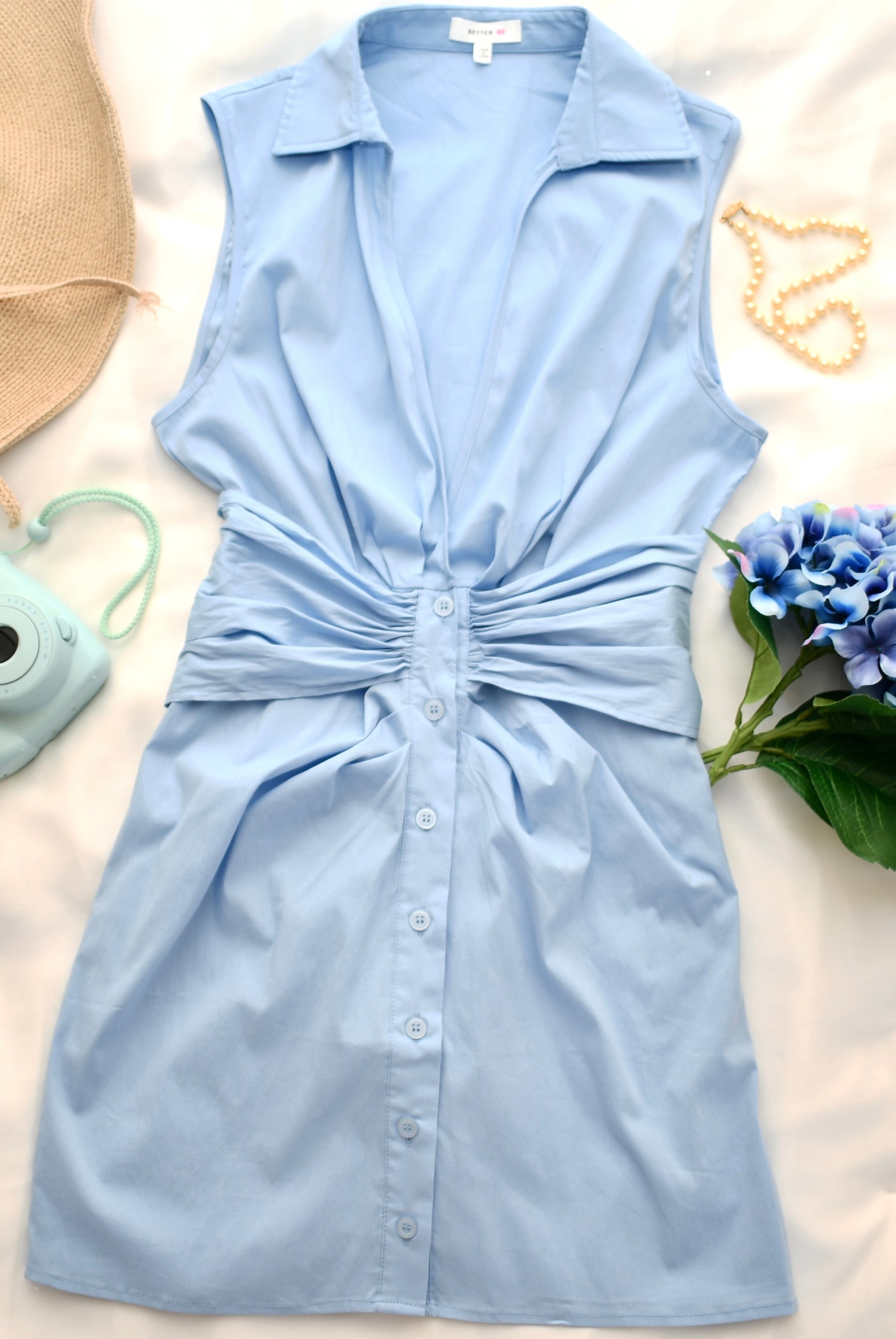 V-Neck Poplin Sleeveless Dress with Bow - RARA Boutique