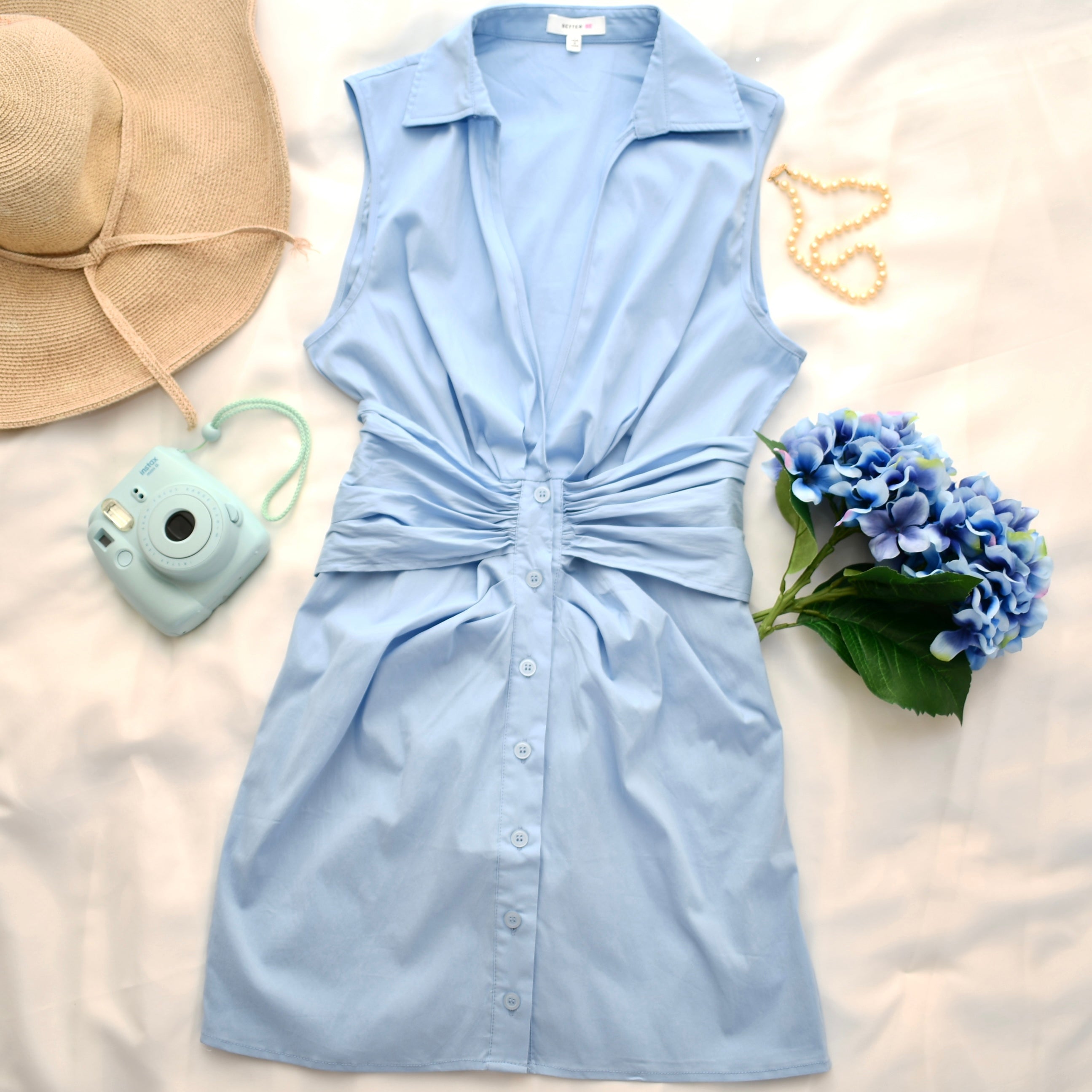 V-Neck Poplin Sleeveless Dress with Bow - RARA Boutique