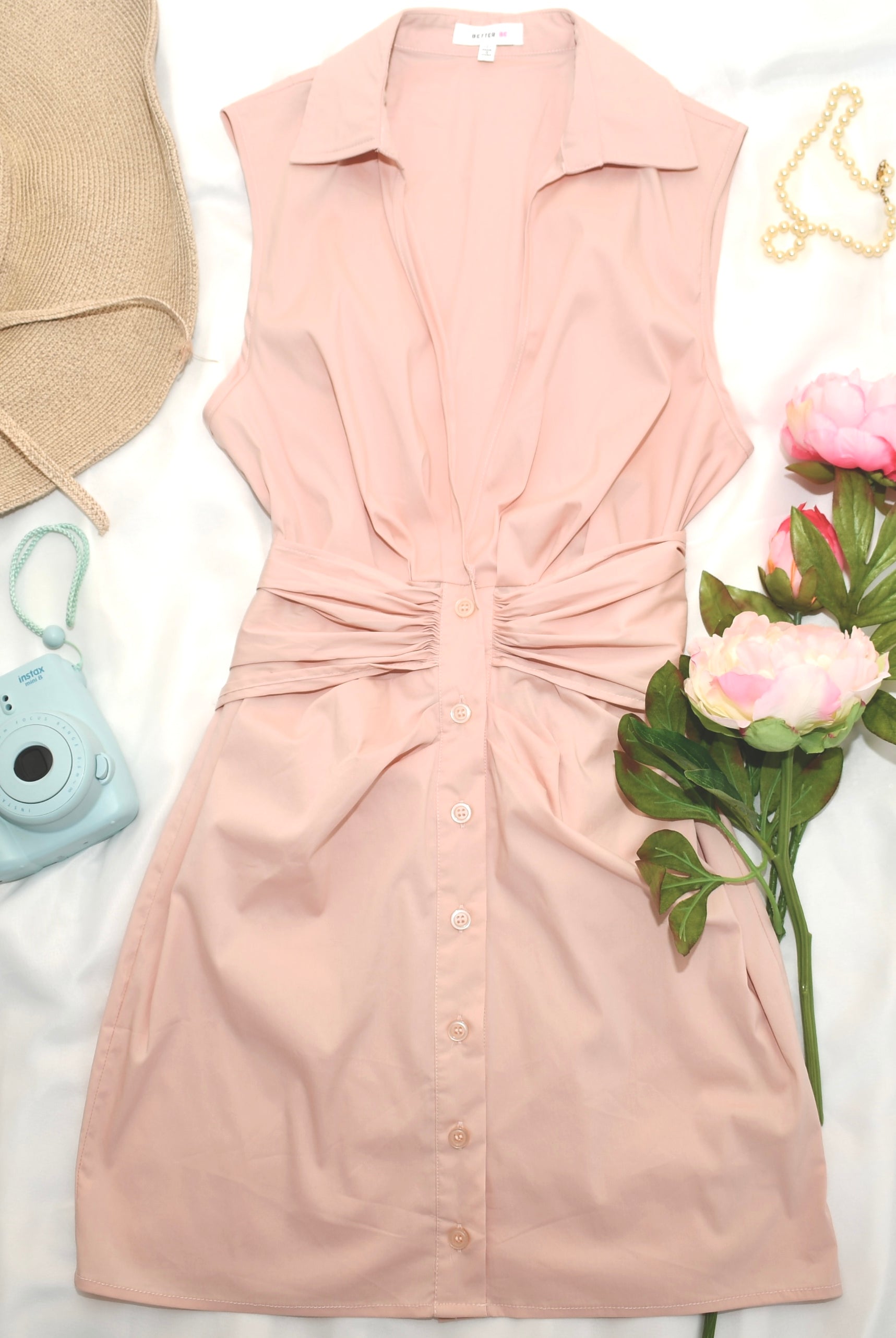 V-Neck Poplin Sleeveless Dress with Bow - RARA Boutique