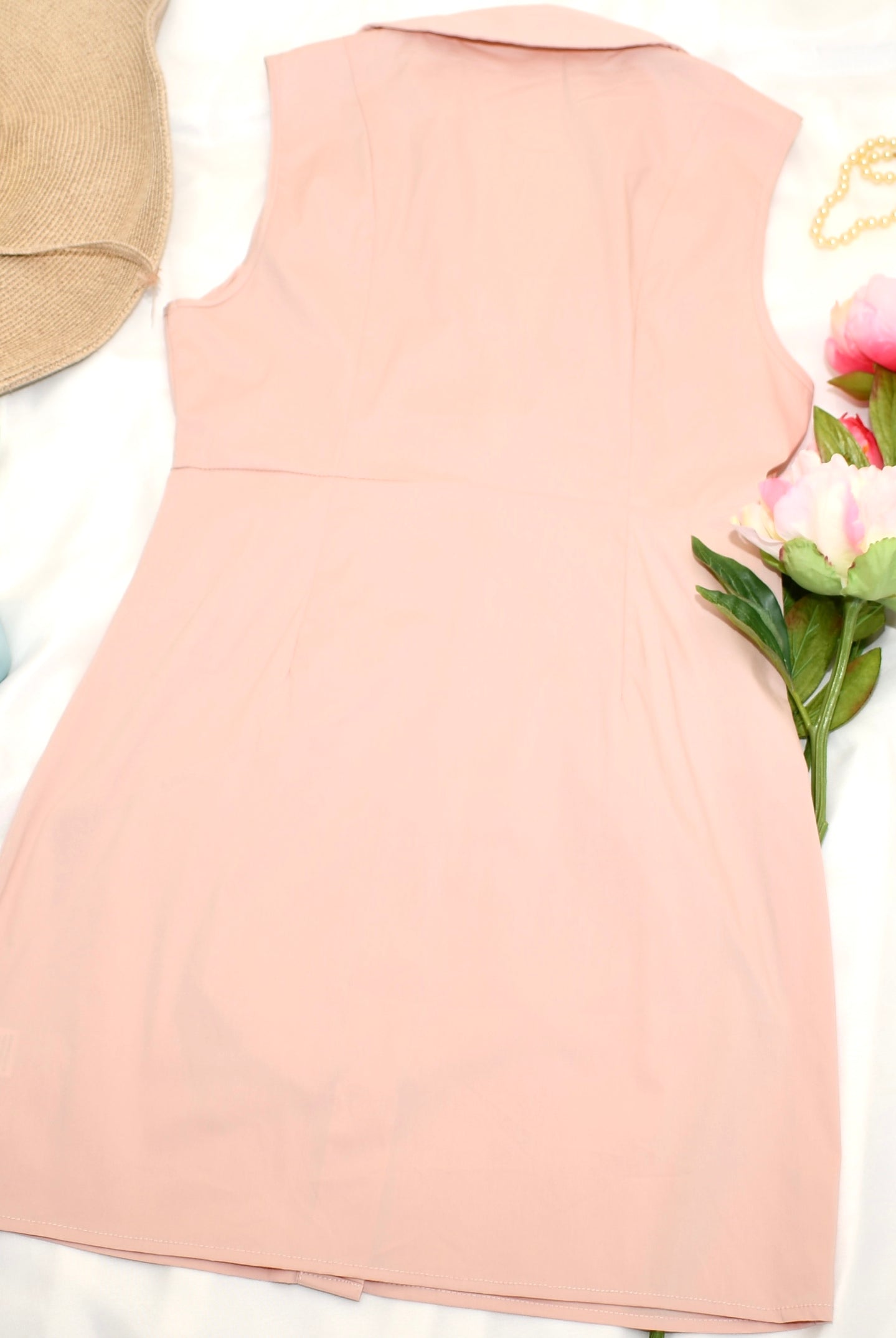 V-Neck Poplin Sleeveless Dress with Bow - RARA Boutique