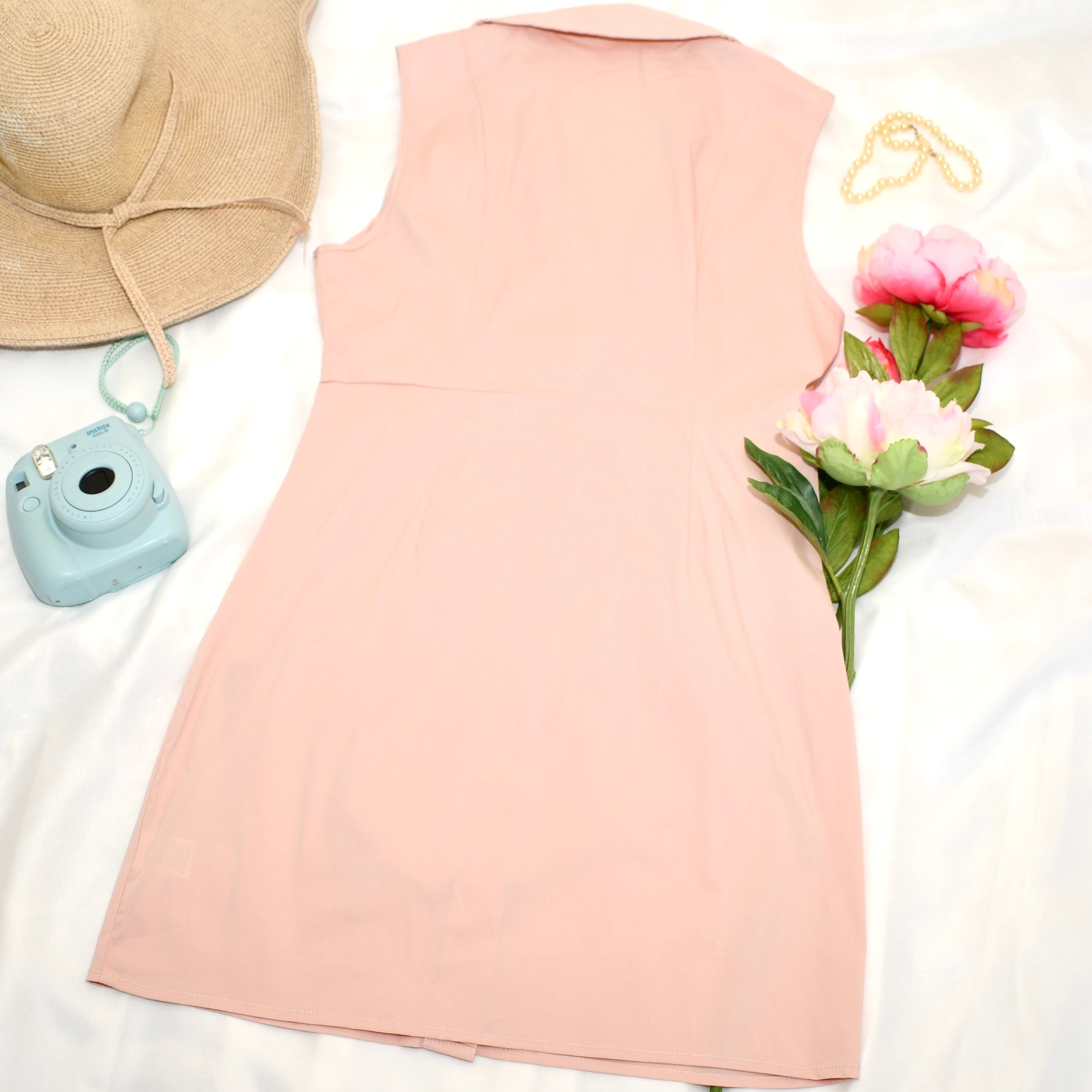 V-Neck Poplin Sleeveless Dress with Bow - RARA Boutique