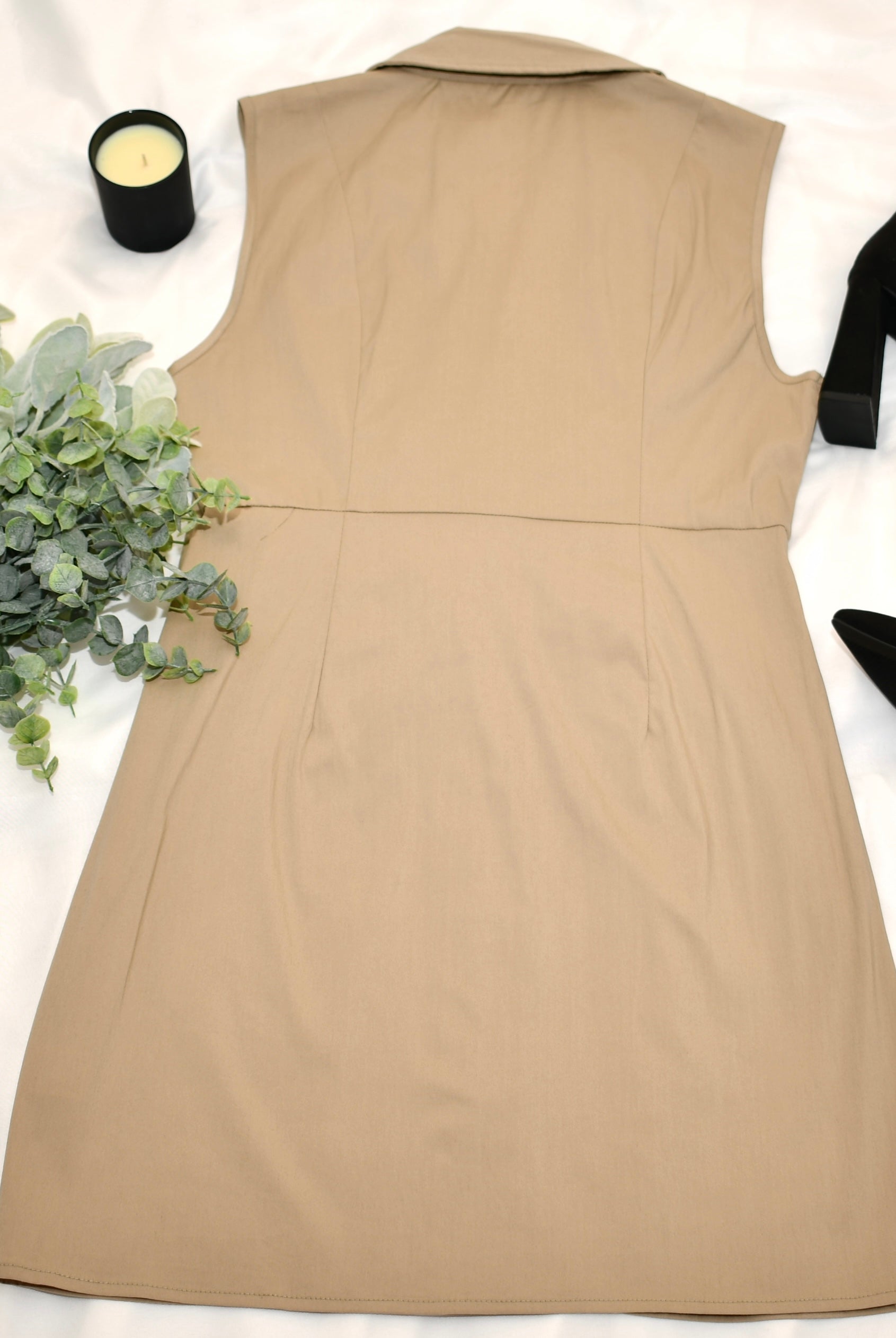 V-Neck Poplin Sleeveless Dress with Bow - RARA Boutique