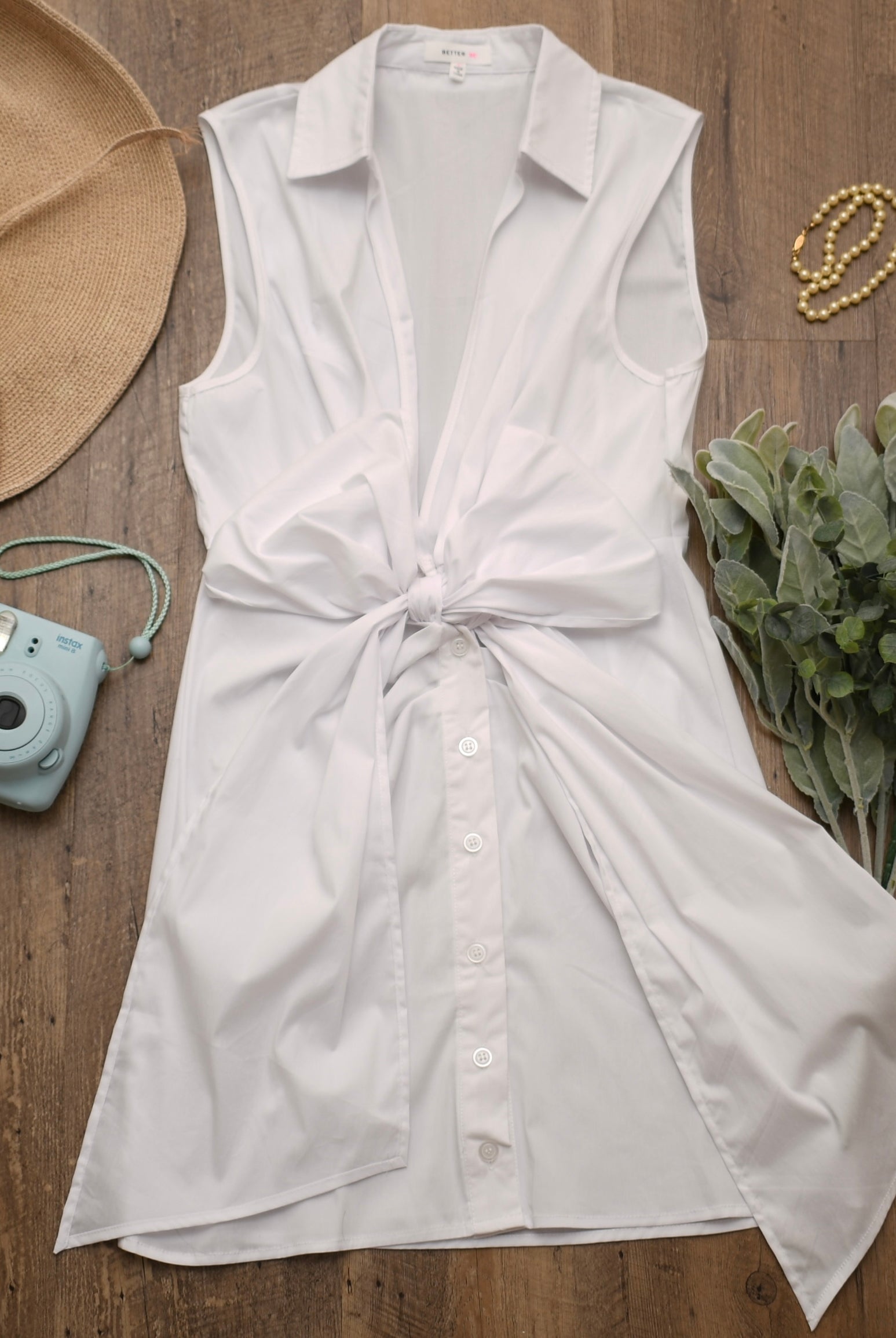 V-Neck Poplin Sleeveless Dress with Bow - RARA Boutique