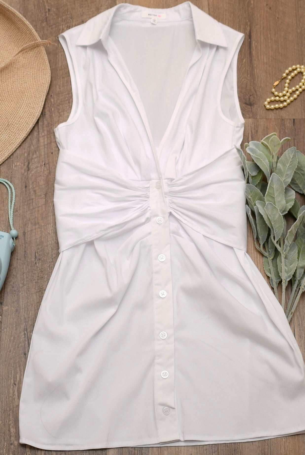 V-Neck Poplin Sleeveless Dress with Bow - RARA Boutique