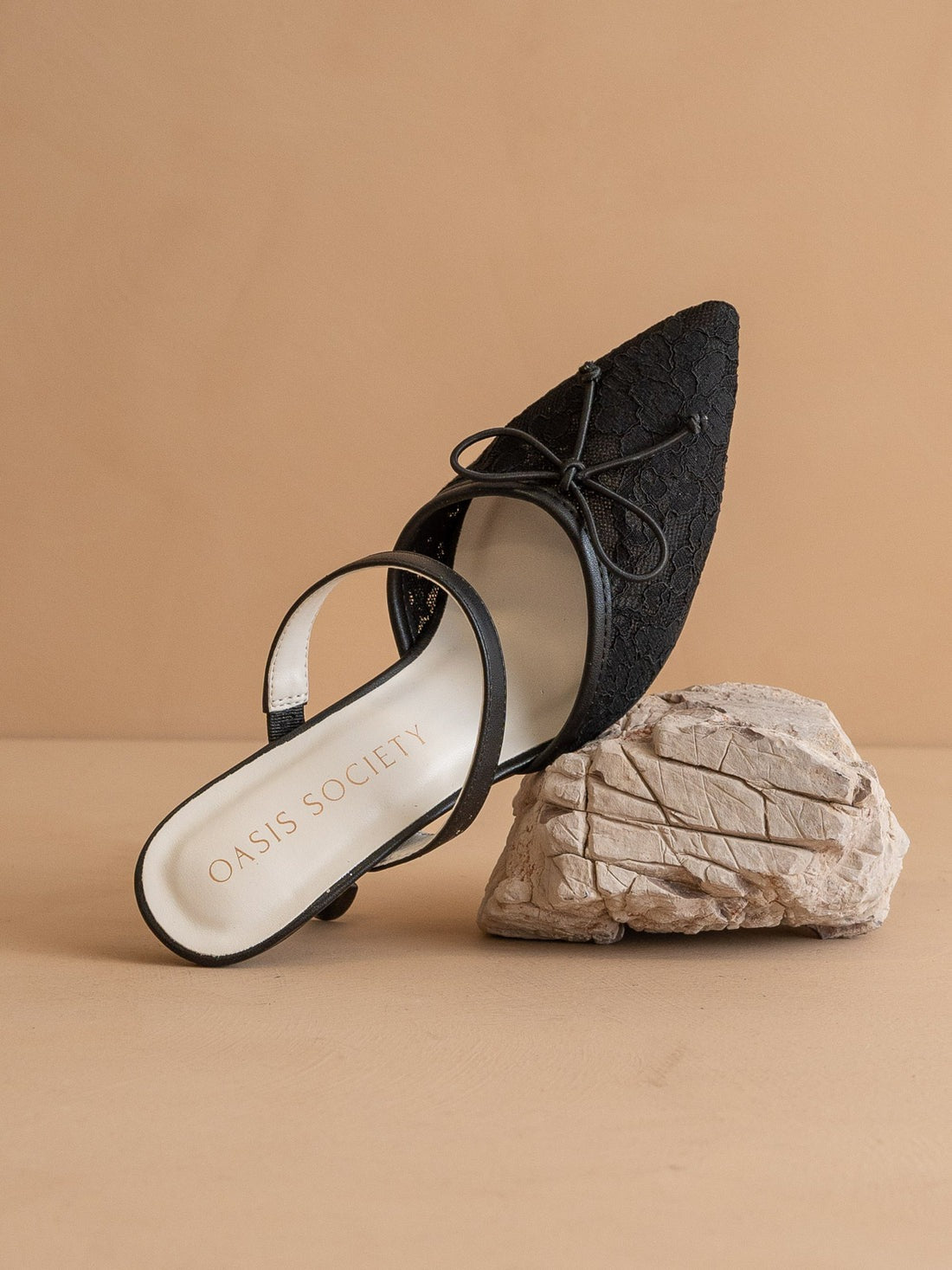 Lace Pointed Toe Kitten Heel Mules - Oasis Society - RARA Boutique